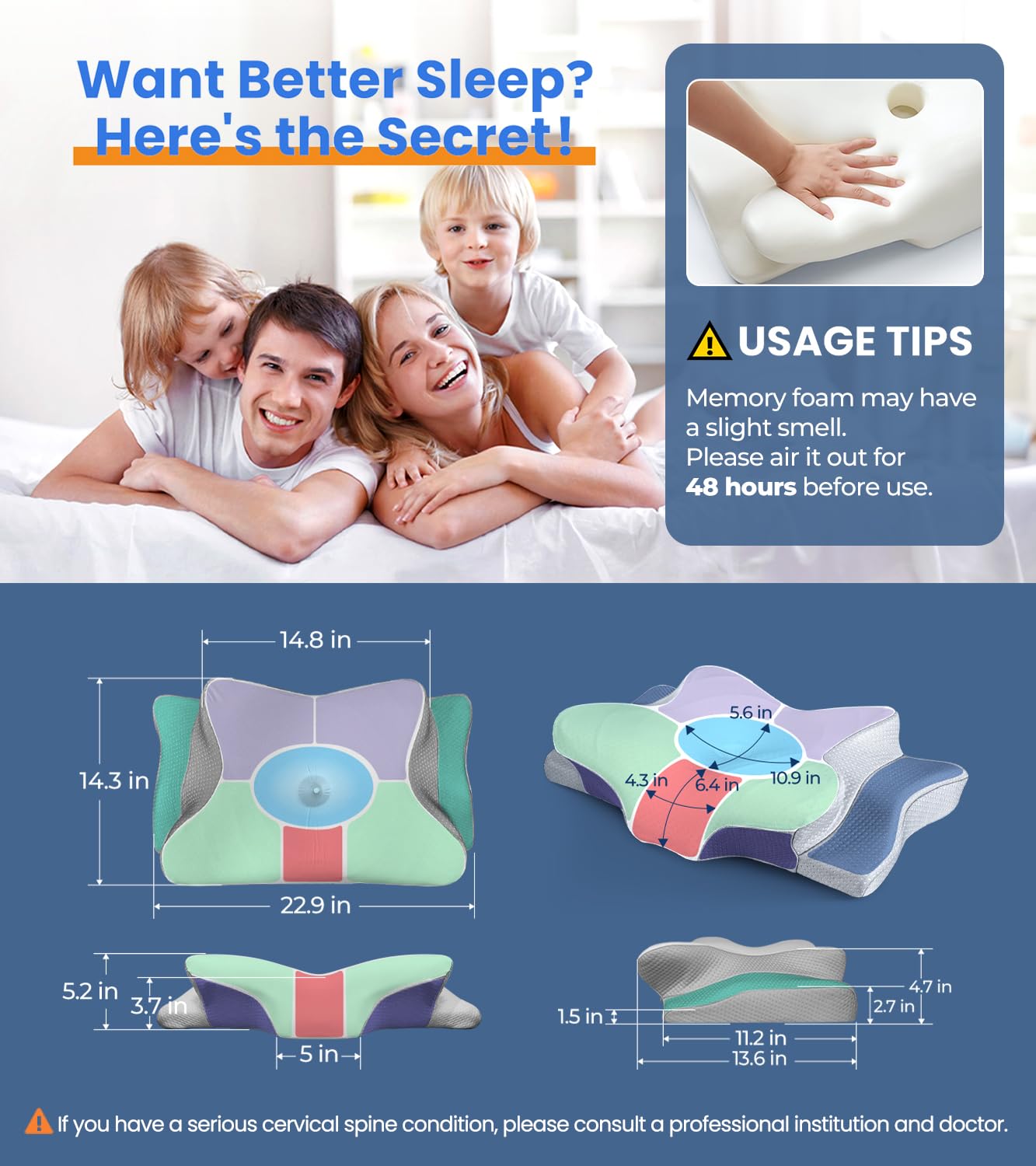 Cooling Memory Foam Cervical Neck Pillow